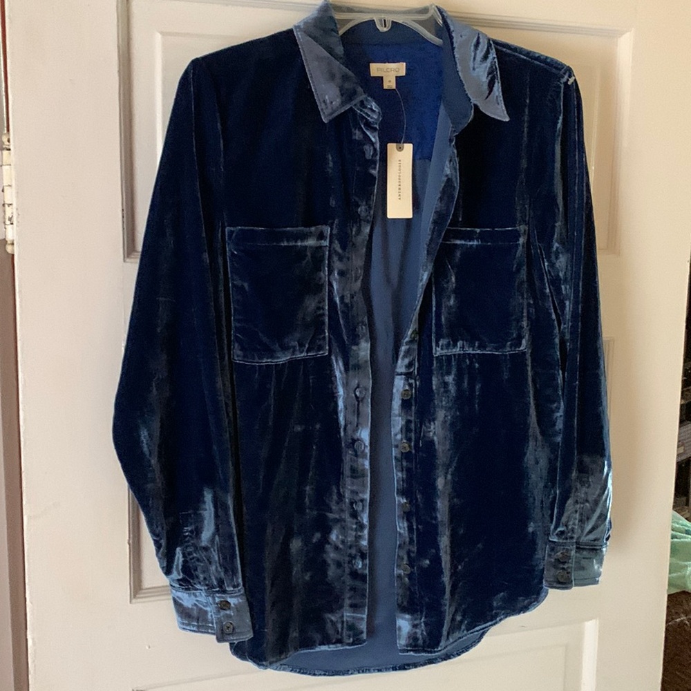 Anthropologie Pilcro Blue Velvet Button Up XS